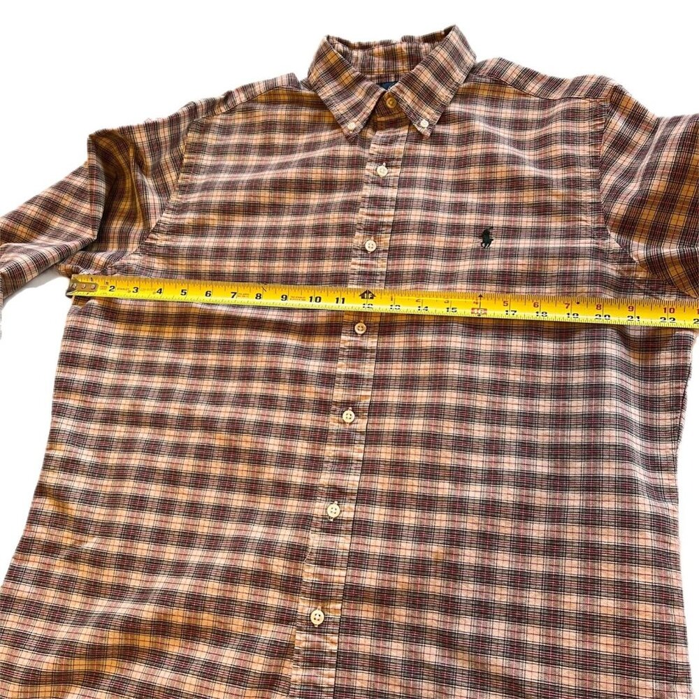 Ralph Lauren Classic Fit Plaid Button Down Shirt Large Pony Logo Tan Green Red - Picture 11 of 11